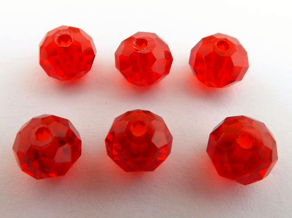 6x8mm Mid Red Crystal Cut Rondelle Beads