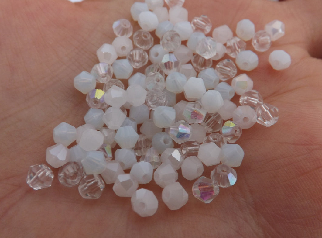 120pcs Clear & White Mix Glass Bicone 4mm Beads