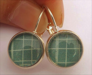 Green Checkered Stripes - Dome Earrings on Lever back hooks