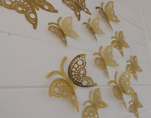 Load image into Gallery viewer, 12x Gold Hollow Metallic Effect 3D Butterfly Wall Decals
