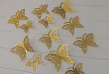 Load image into Gallery viewer, 12x Gold Hollow Metallic Effect 3D Butterfly Wall Decals
