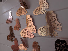 Load image into Gallery viewer, 12x Metallic Mirror Effect Effect Filigree Style Butterfly 3D Wall Decals (3 colour options)
