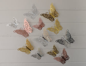 Mix Pack 12x Hollow Metallic Effect 3D Butterfly Wall Decals