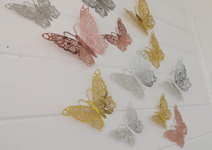 Mix Pack 12x Hollow Metallic Effect 3D Butterfly Wall Decals