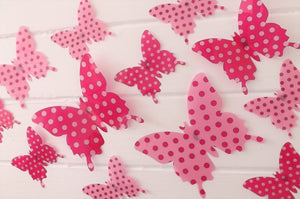 24x Pink Polka Dot Butterfly Wall Decals