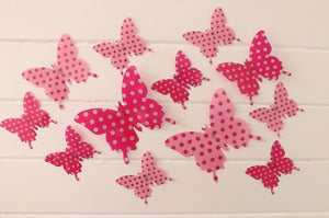 24x Pink Polka Dot Butterfly Wall Decals