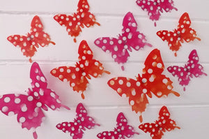 24x Pink & Red Dotted Butterfly Wall Decals