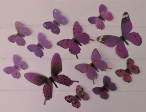 12x Purple 3D Butterfly Wall Decals