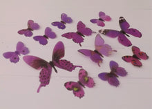 Load image into Gallery viewer, 12x Purple 3D Butterfly Wall Decals
