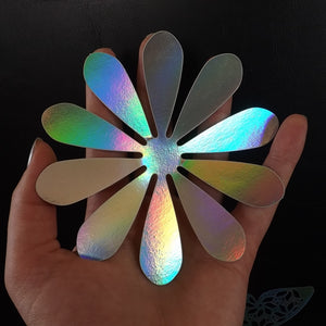 12x Silver Hologram Metallic Mirror style 3D Flower & Butterfly Wall Decals