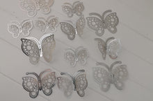 Load image into Gallery viewer, 12x Silver Round Hollow Metallic Effect 3D Butterfly Wall Decals
