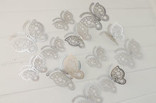 Load image into Gallery viewer, 12x Silver Round Hollow Metallic Effect 3D Butterfly Wall Decals
