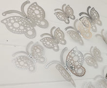 Load image into Gallery viewer, 12x Silver Round Hollow Metallic Effect 3D Butterfly Wall Decals
