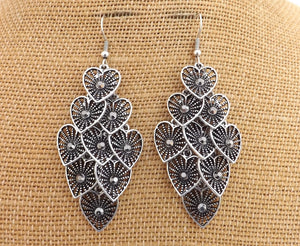 Silver Tone Heart Drop Earrings