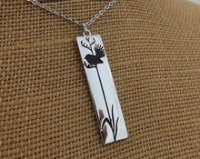 Load image into Gallery viewer, Fantail on Flax, Silver Tone Rectangle Pendant Necklace &amp; Earrings (available separately)
