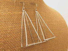 Load image into Gallery viewer, 3 Dimensional Silver Tone Triangle Drop Earrings
