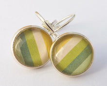 Load image into Gallery viewer, Green &amp; Yellow Stripes - Dome Earrings on Lever Back Hooks

