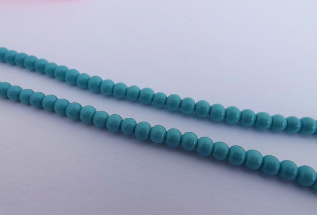 1x Strand Opaque Aqua Blue 4mm Round Beads