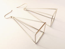 Load image into Gallery viewer, 3 Dimensional Silver Tone Triangle Drop Earrings
