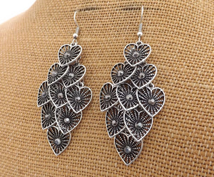 Silver Tone Heart Drop Earrings