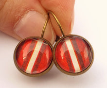 Load image into Gallery viewer, Red &amp; White Stripes - Dome Earrings on Lever Back Hooks
