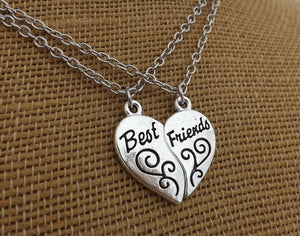 Best Friends Silver Tone Heart Necklaces