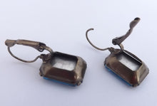 Load image into Gallery viewer, Blue Faceted Bronze Tone Rectangle Lever Back Earrings
