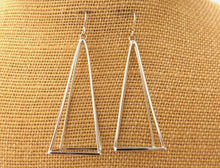 Load image into Gallery viewer, 3 Dimensional Silver Tone Triangle Drop Earrings
