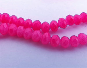 1 Strand 4mm Hot Pink Crystal Cut Glass Rondelle Beads