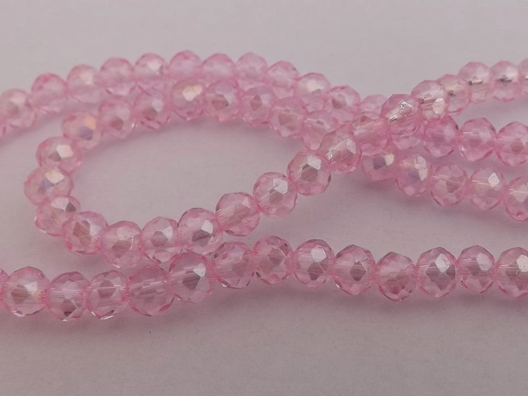 1 Strand 4mm Light Pink Lustre Crystal Cut Glass Rondelle Beads