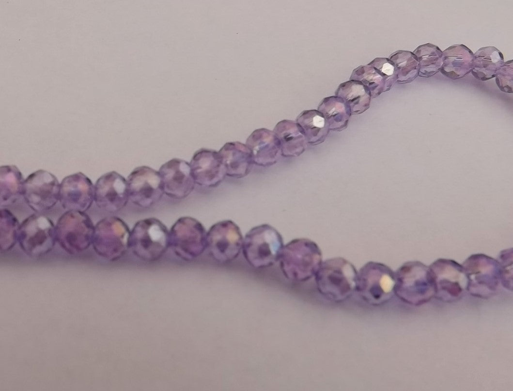 1 Strand 4mm Light Purple AB Lustre Crystal Cut Glass Rondelle Beads