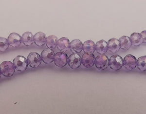 1 Strand 4mm Light Purple AB Lustre Crystal Cut Glass Rondelle Beads