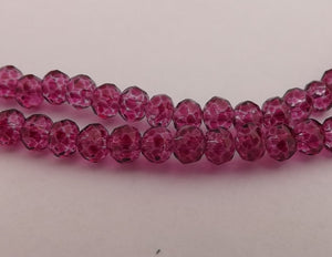 1 Strand 4mm Magenta Purple Crystal Cut Glass Rondelle Beads