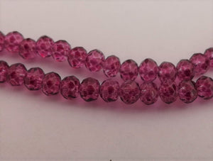 1 Strand 4mm Magenta Purple Crystal Cut Glass Rondelle Beads