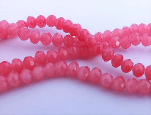 1 Strand 4mm Pink Crystal Cut Glass Rondelle Beads