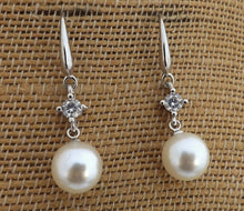 Load image into Gallery viewer, Bling &amp; Faux Pearl, Silver Tone Drop earrings
