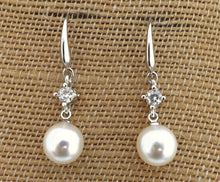 Load image into Gallery viewer, Bling &amp; Faux Pearl, Silver Tone Drop earrings
