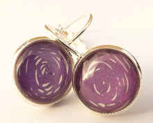 Load image into Gallery viewer, Purple Swirl - Dome Earrings on Lever back hooks
