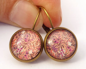 Pink Pattern - Dome Earrings on Lever back hooks