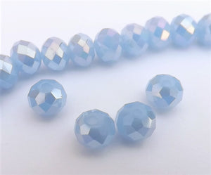 6x8mm Opaque Milky Royal Blue AB Lustre Crystal Rondelle Beads