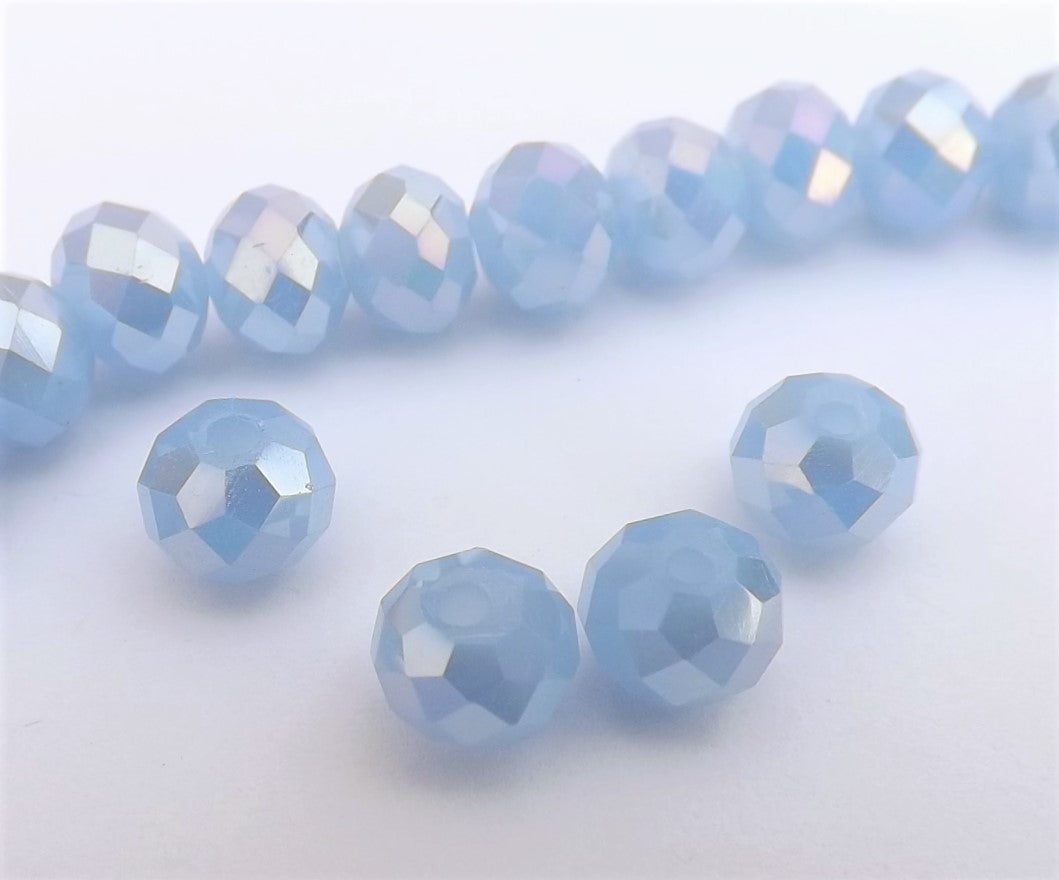 6x8mm Opaque Milky Royal Blue AB Lustre Crystal Rondelle Beads