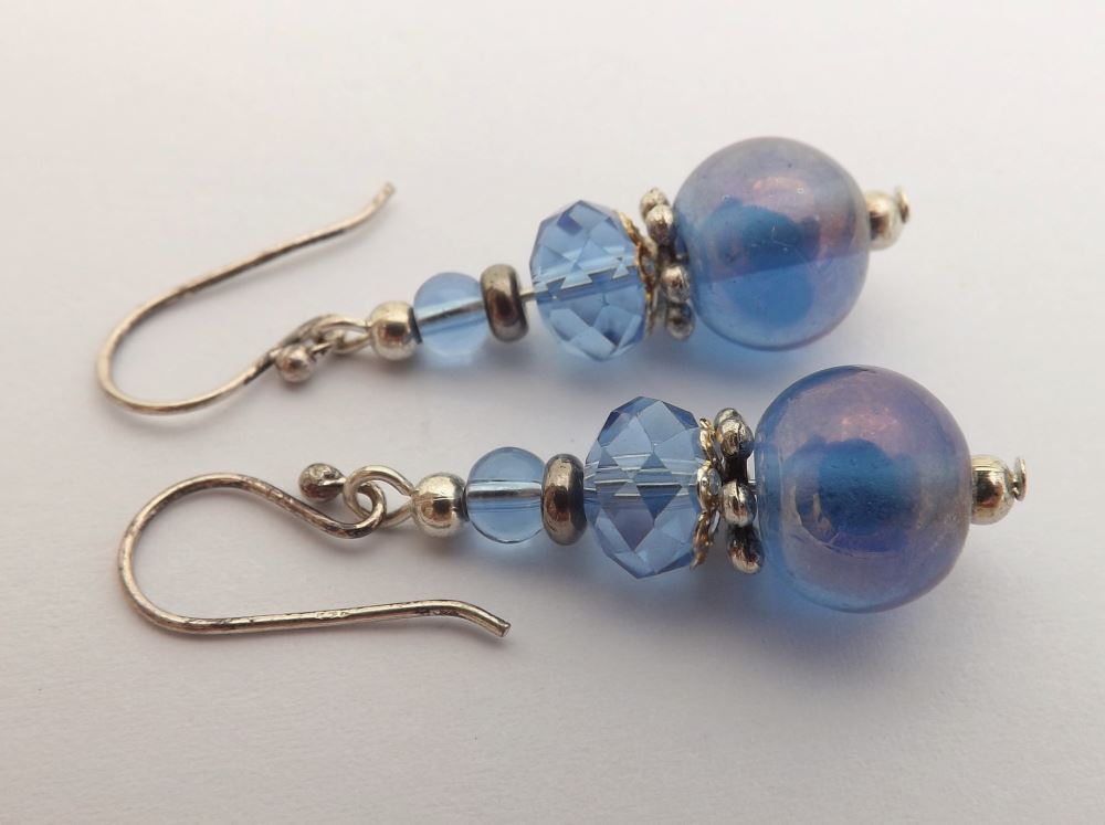 AB Lustre Blue Handmade Glass Bead Earrings