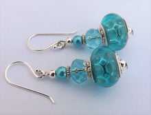 Load image into Gallery viewer, Aqua Blue Glittery Acrylic Bead Earrings
