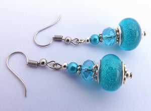 Aqua Blue Sparkly Acrylic Bead Earrings