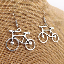 Load image into Gallery viewer, Bicycle Silver Tone Earrings
