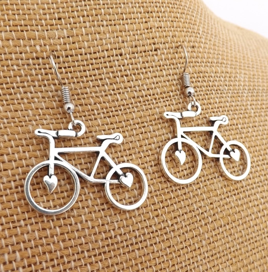 Bicycle Silver Tone Earrings