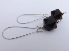 Load image into Gallery viewer, Black Acrylic Earrings on Long Kidney Hooks
