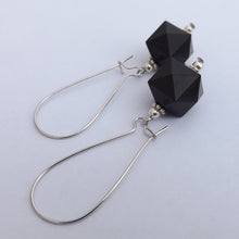 Load image into Gallery viewer, Black Acrylic Earrings on Long Kidney Hooks
