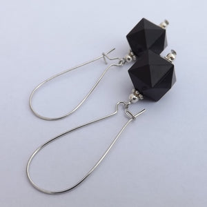 Black Acrylic Earrings on Long Kidney Hooks