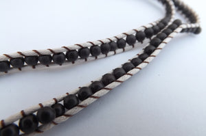 Black Beads & White Cord Long Strand Bracelet